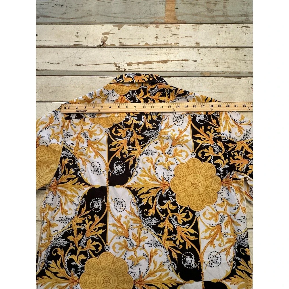 Mens Fohemr Button Up Shirt Men's Size  Large Baroque Abstract Print Yellow